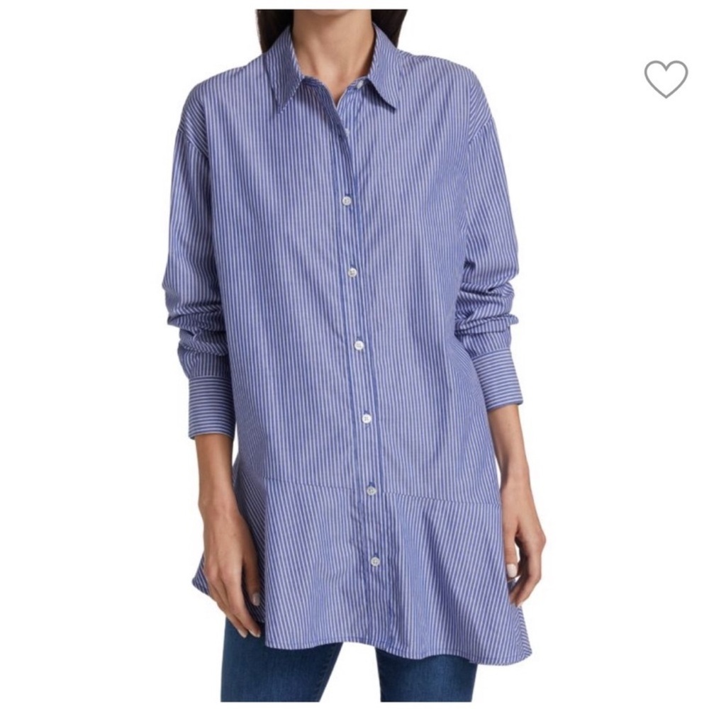 Veronica Beard Navy Striped Gilda Asymmetrical Blouse 14